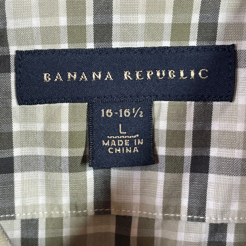 Banana Republic Shirt Mens L Olive Green Plaid Western Yoke Button Up Cotton